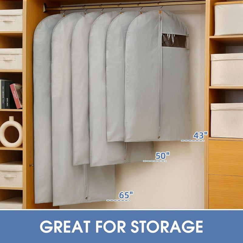 Perber 43" Garment Bags for Hanging Clothes, Suit Bags for Closet Storage and Travel, Grey Suit Cover Bags with Clear Window for Coats, Jackets, Shirts (5 Packs) - Image 5